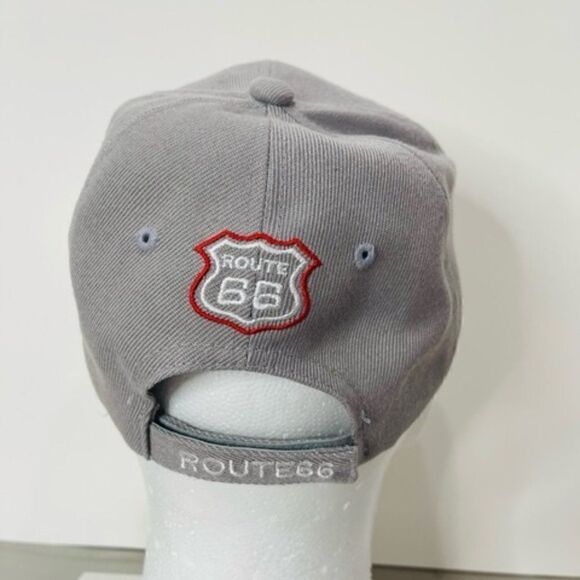 Route 66 Gray Grey Red Embroidered Hat Baseball Cap Adjustable Canvas - Picture 4 of 6